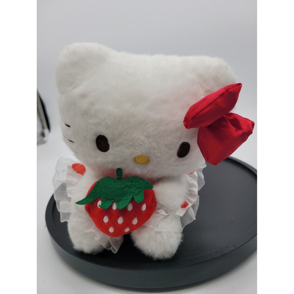 Sanrio Hello Kitty Holding A Strawberry With Red Bow Plush Stuffed Animal 8"